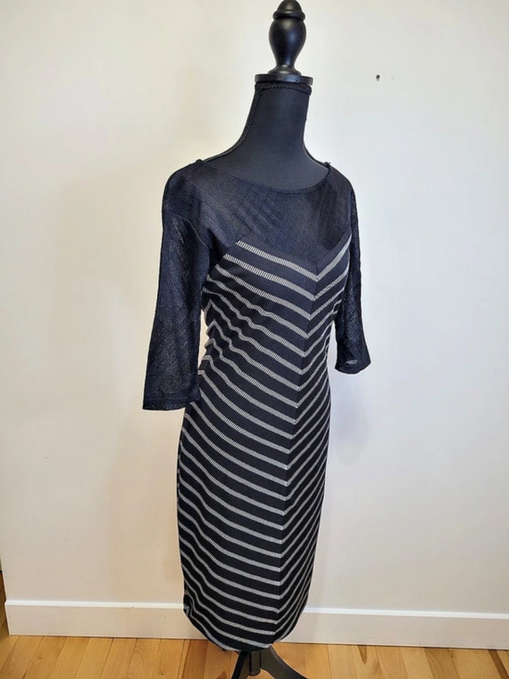 COKLUCH Montreal Chevron Stripe Mesh Illusion Knit Dress Size S  ***See Notes** - Picture 3 of 13